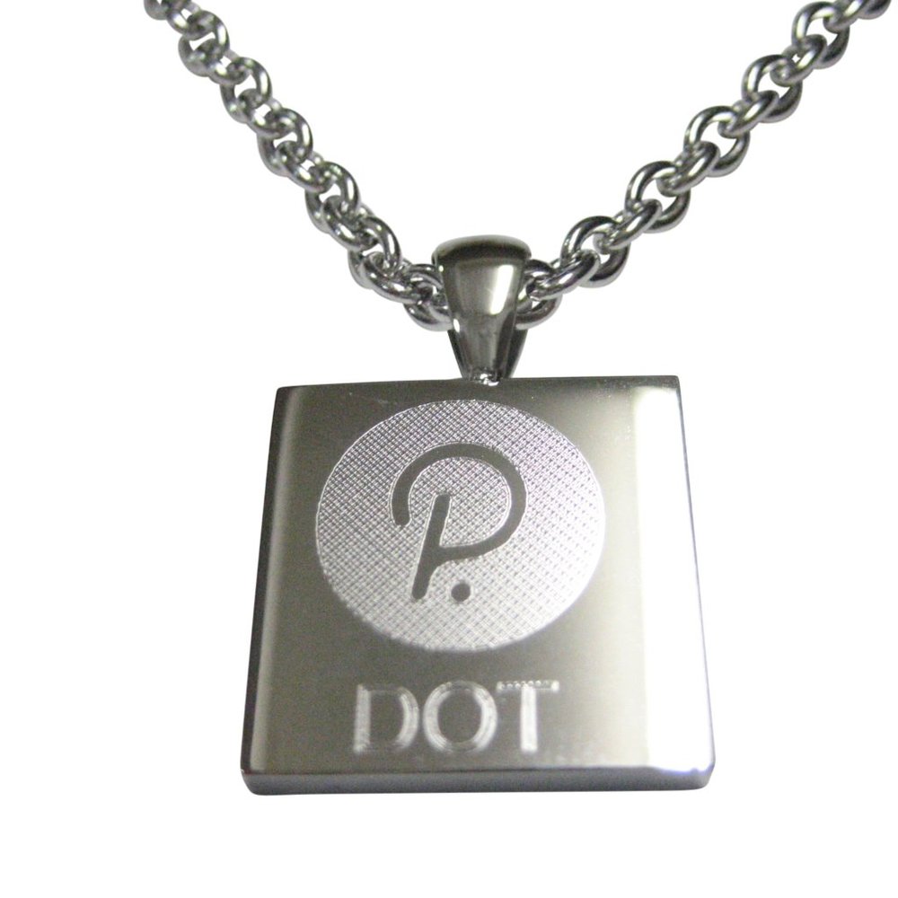Square Etched Polkadot Coin Cryptocurrency Blockchain Pendant Necklace